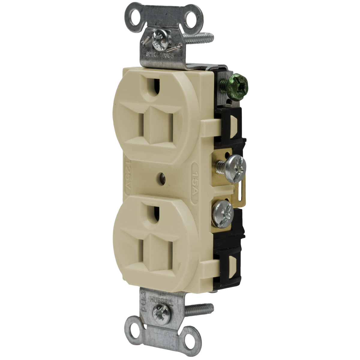 Straight Blade Devices, Receptacles, Duplex, Commercial Grade, 2-Pole 3-Wire Grounding, 15A 125V, 5-15R, Ivory, Single Pack.