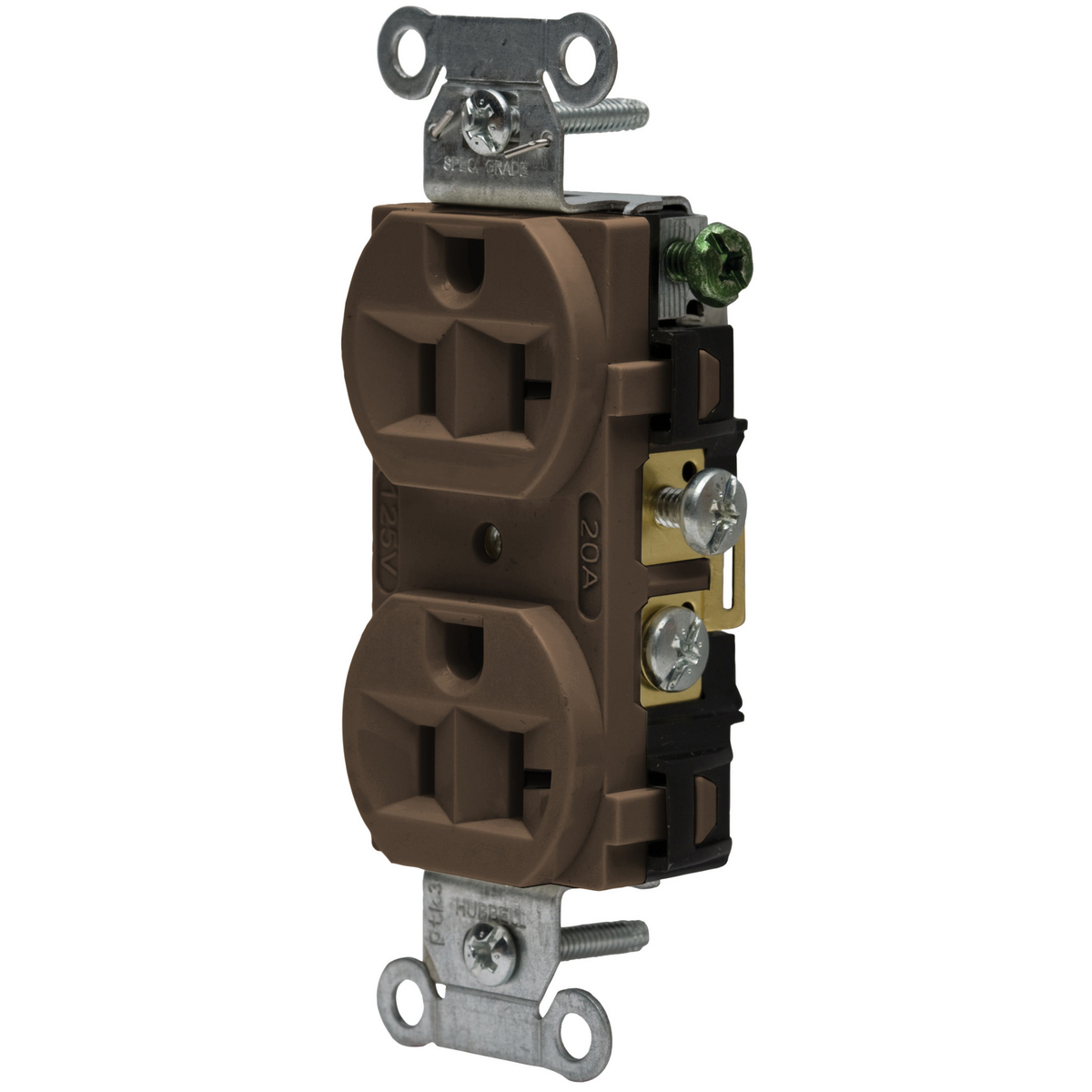 Straight Blade Devices, Receptacles, Duplex, Commercial Grade, 2-Pole 3-Wire Grounding, 20A 125V, 5-20R, Brown, Single Pack.
