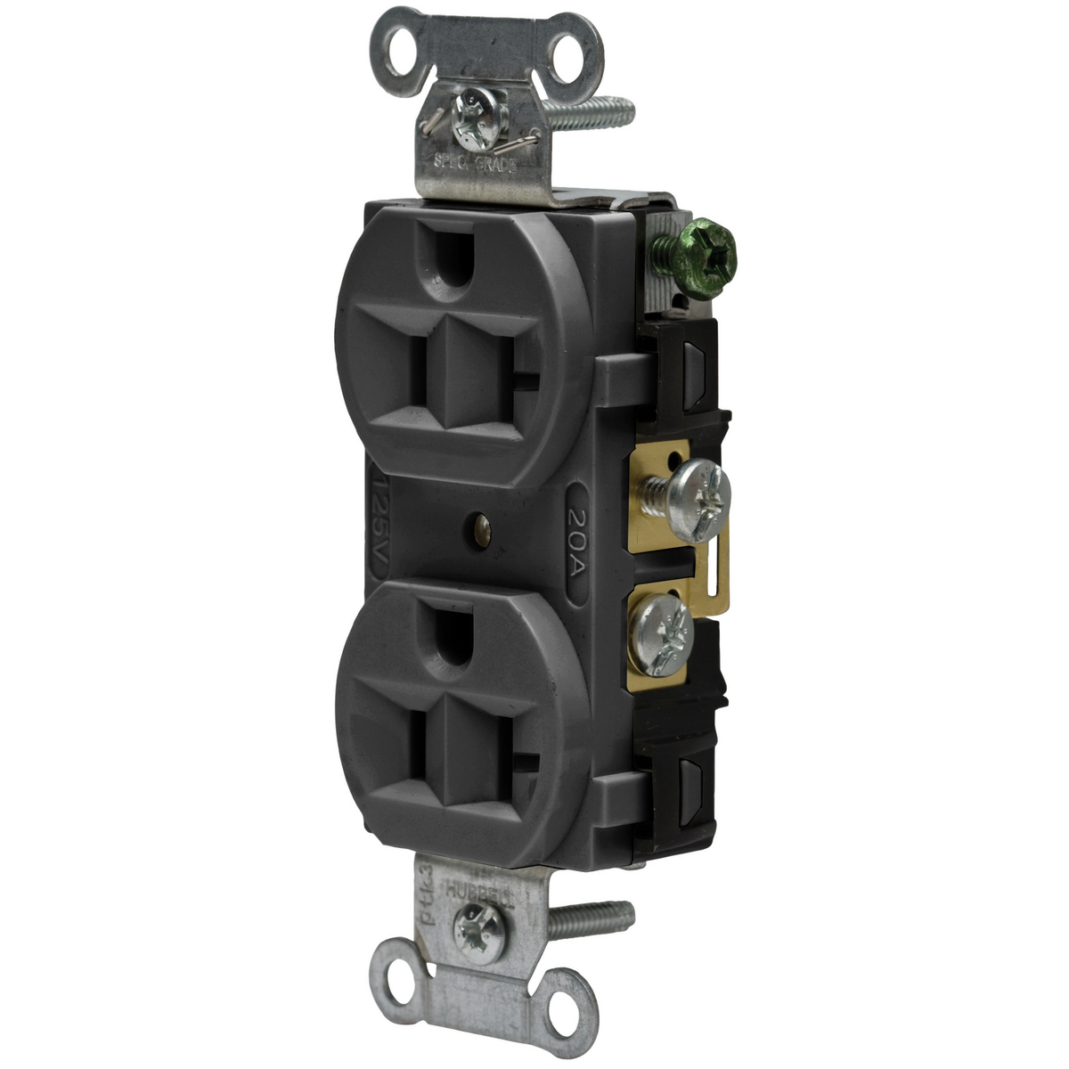 Straight Blade Devices, Receptacles, Duplex, Commercial Grade, 2-Pole 3-Wire Grounding, 20A 125V, 5-20R, Black, Single Pack.