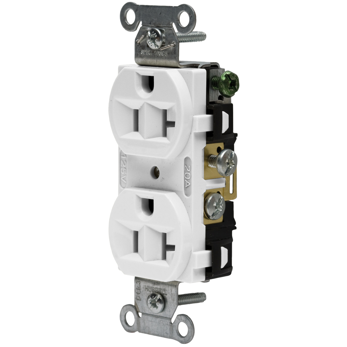 Straight Blade Devices, Receptacles, Duplex, Commercial Grade, 2-Pole 3-Wire Grounding, 20A 125V, 5-20R, White, Single Pack.