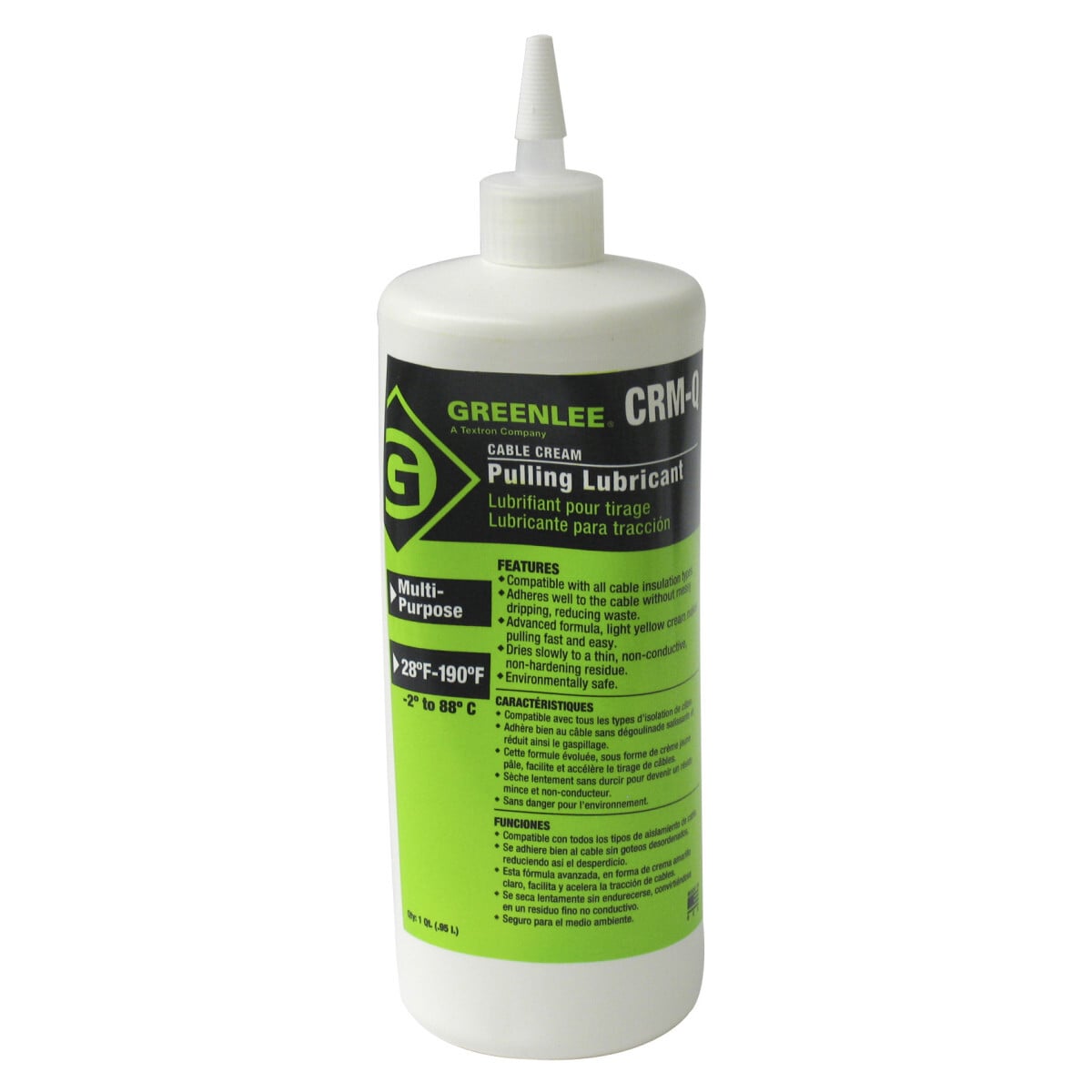 Advanced formula, light yellow cream makes pulling faster and easier.     Compatible with all cable insulation types.     Dries slowly to a thin, non-conductive, non-hardening residue.     Adheres well to the cable without messy dripping.     Reduces waste.     Cleans up easily.     Non-staining.     Won't break down or separate after exposure to freezing cold orblistering heat.     Environmentally safe/non-hazardous.