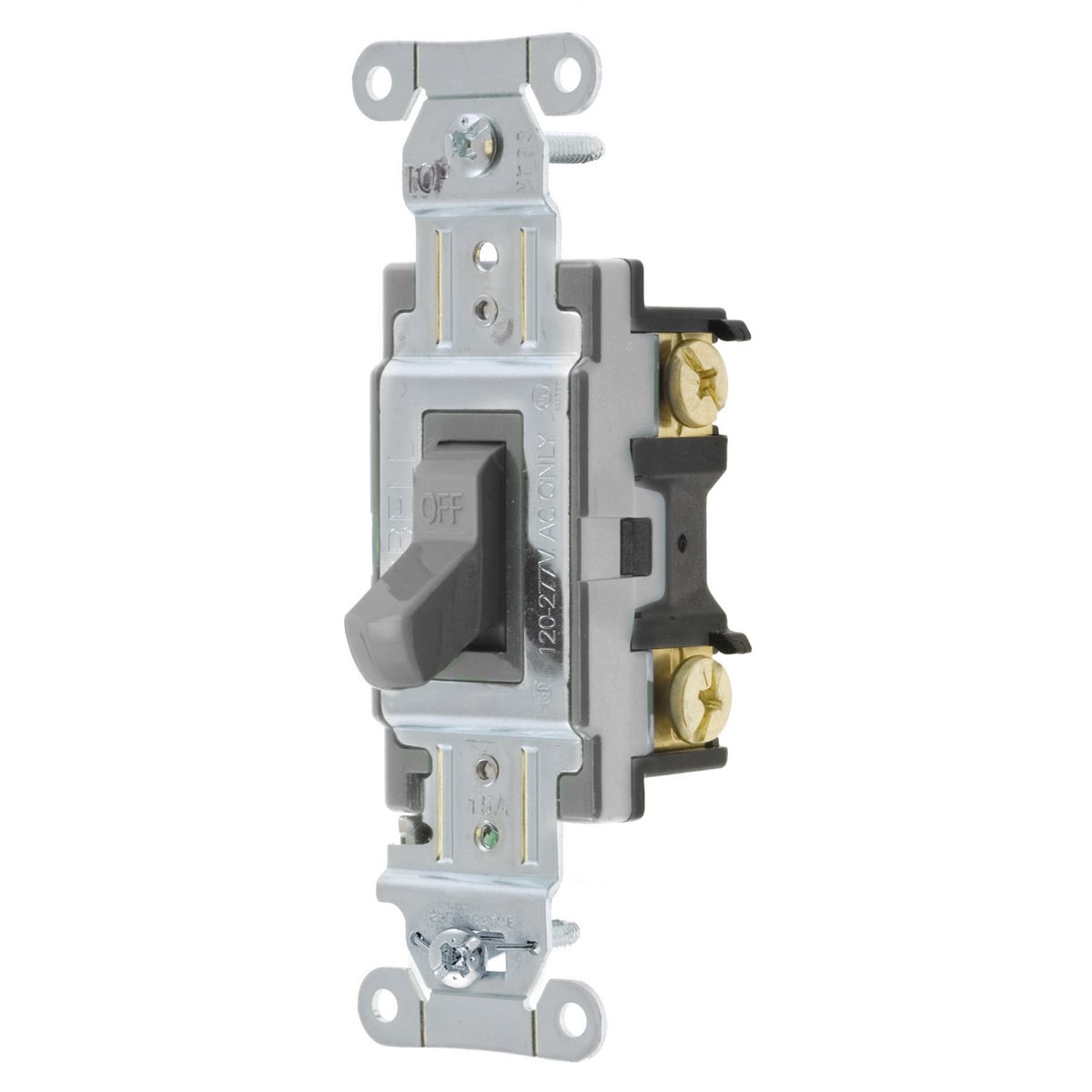 Switches and Lighting Controls, Toggle Switch, Commercial Grade, Single Pole, 15A 120/277V AC, Side Wired, GrayToggle.