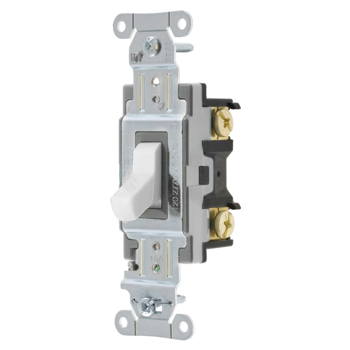 Switches and Lighting Controls, Toggle Switch, Commercial Grade, Single Pole, 15A 120/277V AC, Side Wired, WhiteToggle.