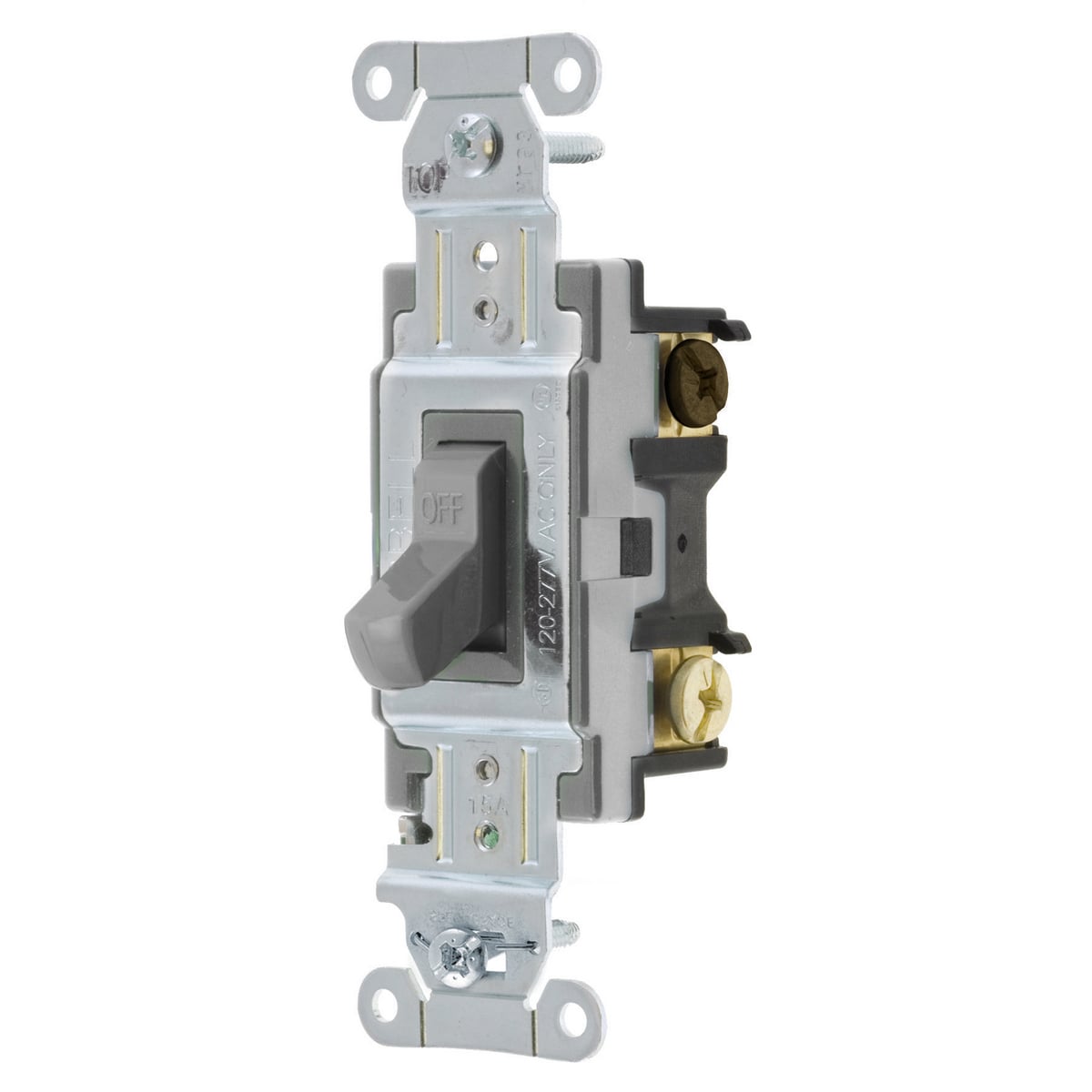 Toggle Switch, Commercial Grade, Three Way, 15A 120/277V AC, Side Wired