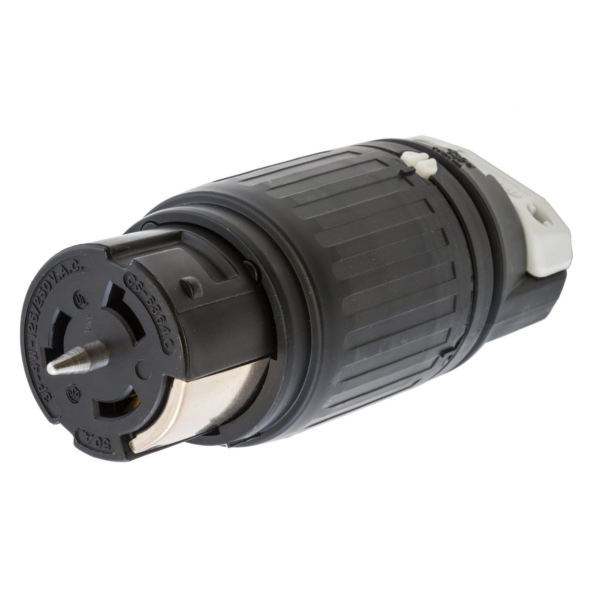 Locking Devices, Twist-Lock, Industrial, Female Connector Body, 50A 125/250V, 3-Pole 4-Wire Grounding, Non-NEMA, Screw Terminal, Black and White