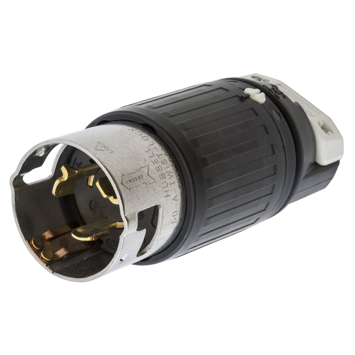 Locking Devices, Twist-Lock, Industrial, Male Plug, 50A, 125/250V 3-Pole 4-Wire Grounding, Non-NEMA, Screw Terminal, Black and White