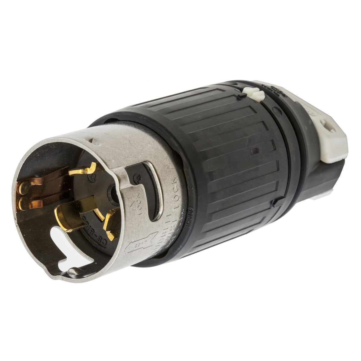 Locking Devices, Twist-Lock, Industrial, Male Plug, 50A 3-Phase 480V AC, 3-Pole 4-Wire Grounding, Non-NEMA, Screw Terminal, Black and White