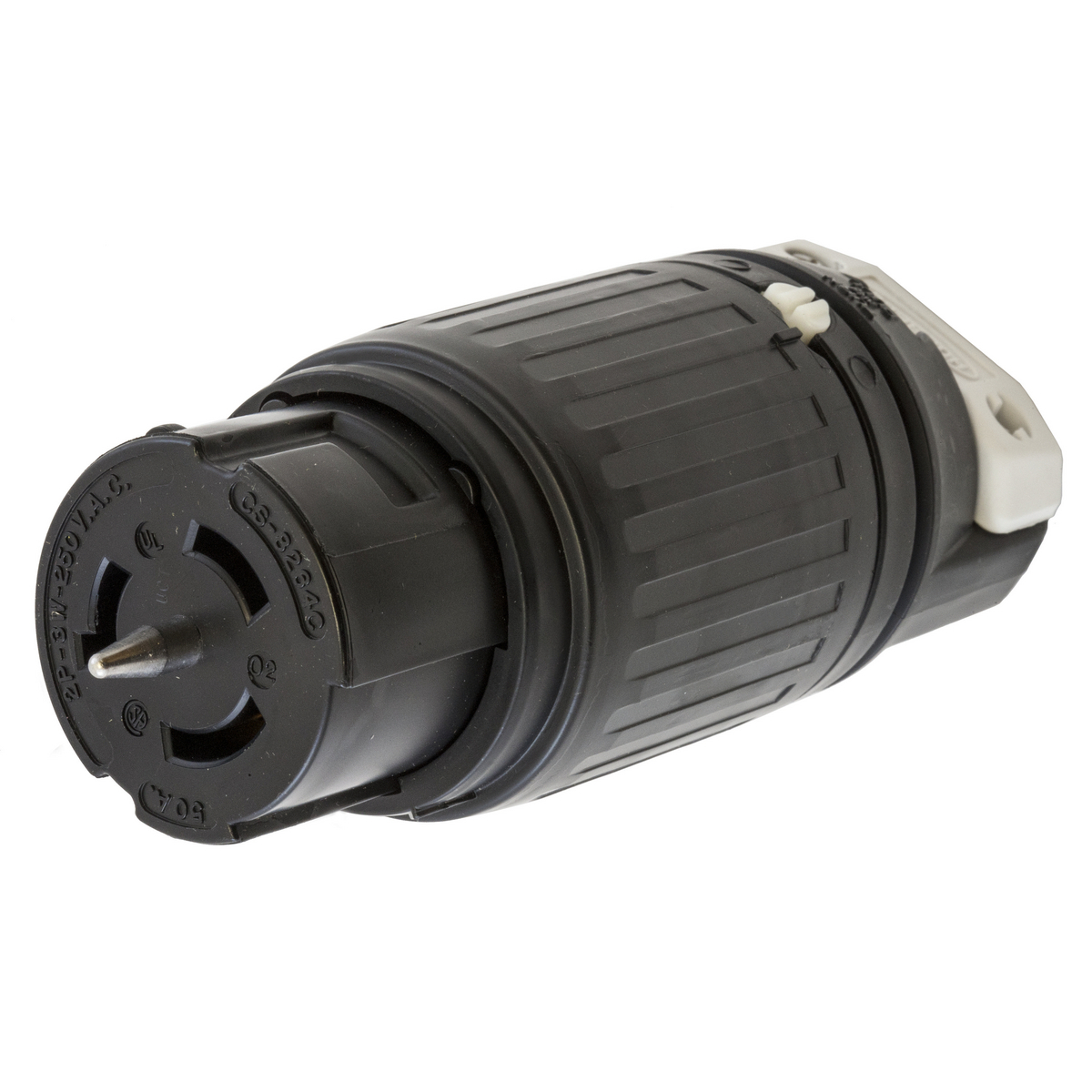 Locking Devices, Twist-Lock, Industrial, Female Connector Body, 50A 250V, 2-Pole 3-Wire Grounding, Non-NEMA, Screw Terminal, Black and White