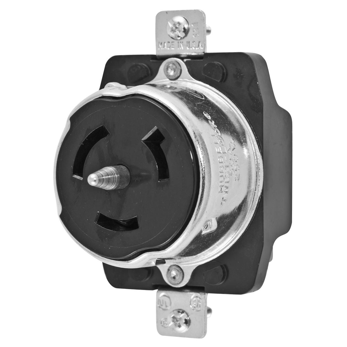 Locking Devices, Twist-Lock, Industrial, Receptacle, 50A, 250V, 2-Pole 3-Wire Grounding, Non-NEMA, Screw Terminal, Black