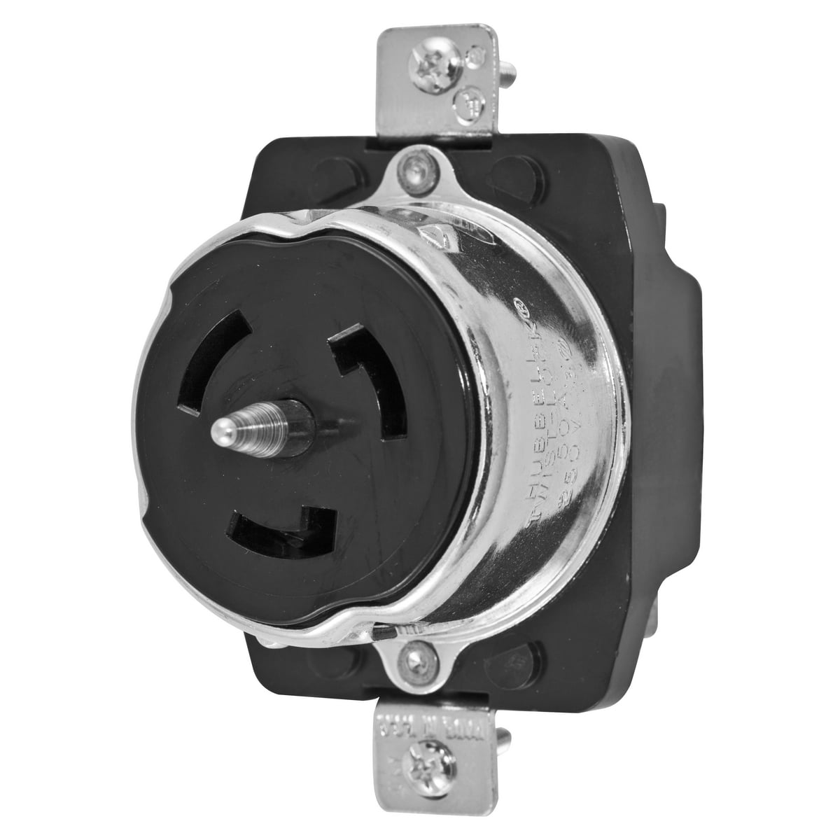 Locking Devices, Twist-Lock, Industrial, Receptacle, 50A 3-Phase Delta 250V AC, 3-Pole 4-Wire Grounding, Non-NEMA, Screw Terminal, Black