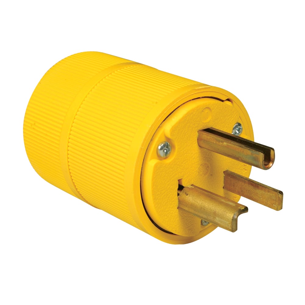 Straight Blade Gator GripPlug, 2pole 3wire 30amp 125volt Grounding, Yellow