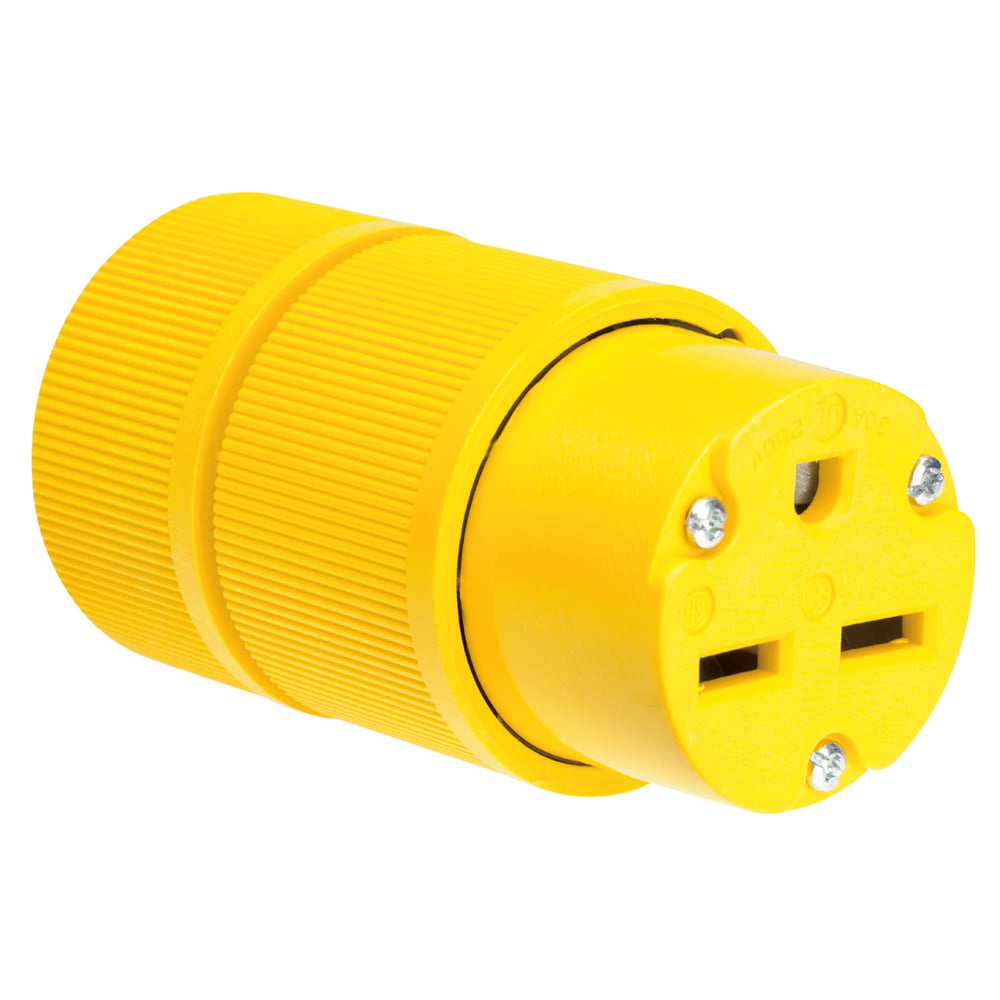 Gator Grip Connector, 2 pole 3 wire, 30amp 250V Grounding, Yellow