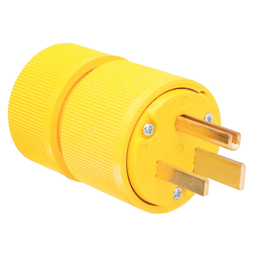 Gator Grip Plug, 2pole 3wire 50amp 250volt Grounding, Yellow