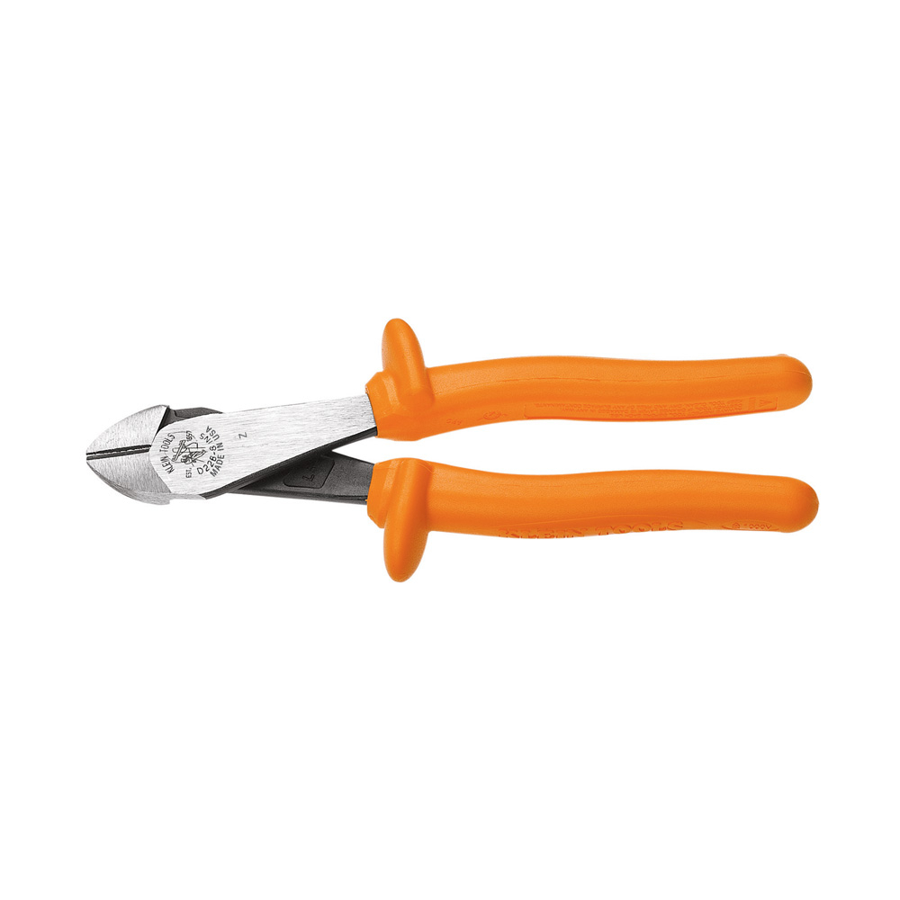 Diagonal Cutting Pliers, Insulated, High Leverage, 8-Inch, Klein Tools Pliers are individually tested to meet or exceed ASTM F1505-16(2021) and IEC 60900:2018 standards for insulated tools, and clearly marked with the official 1000-volt rating symbol