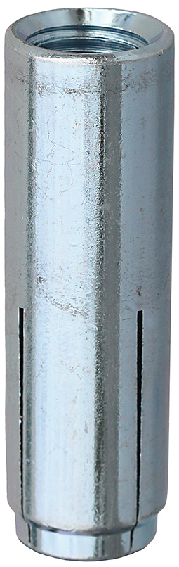 Drop in Anchor, 2 in. length, 2 in. minimum embedment depth, 1/2-13 in. thread size, 13 thread per inch, 5/8 in. drill size, Stainless Steel material, Zinc Plated Finish