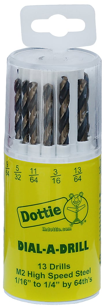 Drill Kit, 13 pieces, 3/16 in. shank size, 1/16 to 1/4 in. drill bit size, M2 High Speed Steel material, Black/Gold finish (Dial-A-Drill)