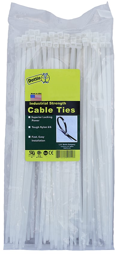 Standard Duty Cable Ties, 0.14 in. width, 5.54 in. length, 0.049 in. thickness, 1.437 in. bundle diameter, Nylon material, Natural, 40 lb. tensile strength