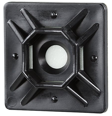 Mounting Bases, 0.19 x 0.74 in. mount size, Nylon material, Black, #4 screw holes, Adhesive mounting, 0.05 in. slot height, 0.2 in. slot width, 0.74 in. width, 0.19 in. height