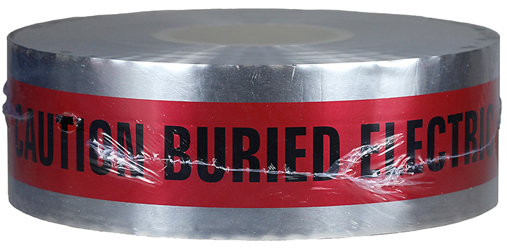 Detectable Tape, Red, 1000 ft. length, Foil Bonded Polyethylene material, "Caution Buried Electric Line Below" legend, 4.5 mil. thickness, 3 in. width