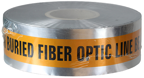 Detectable Tape, Orange, 1000 ft. length, Foil Bonded Polyethylene material, "Caution Buried Fiber Optic Line Below" legend, 4.5 mil. thickness, 3 in. width