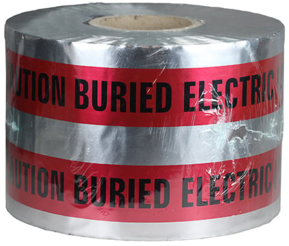 Detectable Tape, Red, 1000 ft. length, Foil Bonded Polyethylene material, "Caution Buried Electric Line Below" legend, 4.5 mil. thickness, 6 in. width