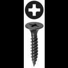 Bugle Head Drywall Screw, Steel material, 1-1/4 in. length, Fine thread type, #6 thread size, Black head color, Black Oxide finish, Phillips drive, Self Piercing, Patented Invincibox Packaging