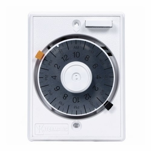 The 120 V SPST  Single Gang 1 ON/OFF w/Captive Trippers This Heavy-Duty In-Wall Time Switches are ideal for turning on lights, fans, pumps, and other heavy duty loads for energy savings, security  and convenience. The timer provides up to 12 ON and 12 OFF per week