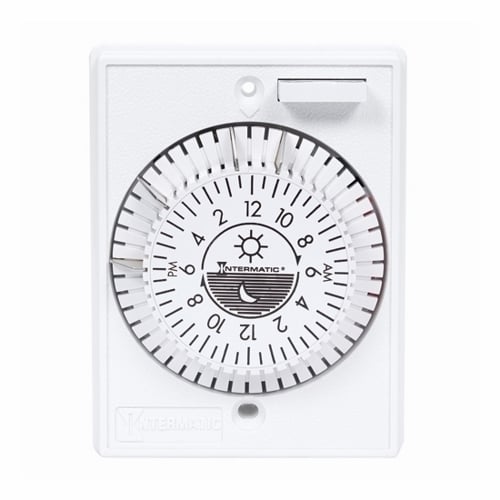 The 120 V SPST  Single Gang Multiple ON/OFF's w/Removable Trippers This Heavy-Duty In-Wall Time Switches are ideal for turning on lights, fans, pumps, and other heavy duty loads for energy savings, security  and convenience. The timer provides up to 12 ON and 12 OFF per week
