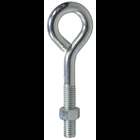 Eye Bolt, Low Carbon Cold Drawn Steel material, Zinc Plated Finish, 4 in. length, 3/8 in. diameter, NC Rolled Machine thread, 1 nut, Hex nut type, 1-1/2 in. thread length, 2-1/2 in. shank length, 3/8 in. thread size, 3/4 in. inside diameter
