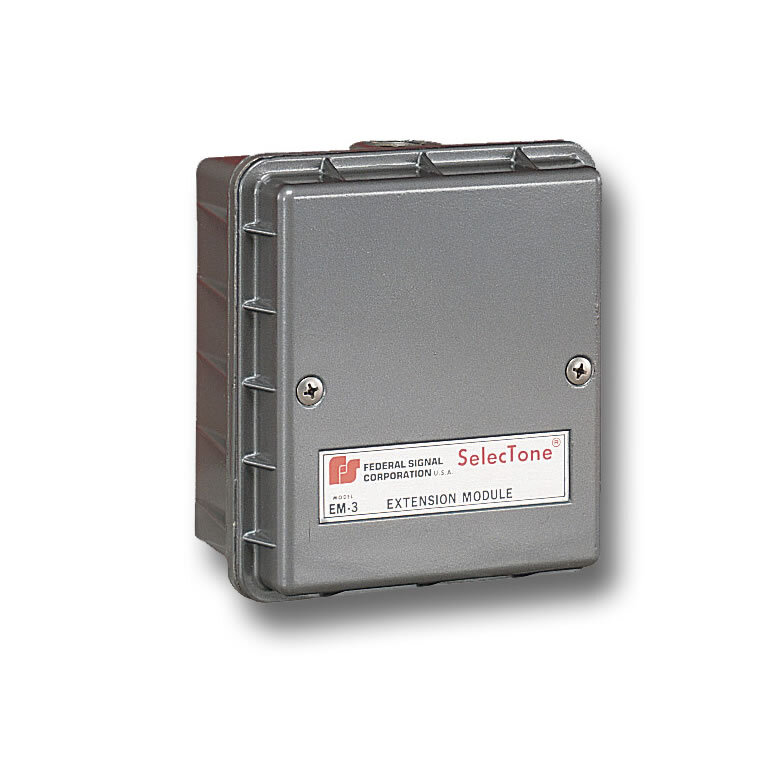SelecTone Extension Module - Reliable solid-state circuitry. Indoor/outdoor use. No separate power supply required. Can be mounted up to 100 feet away. Produces three tones with the same speaker/amplifier. Type 3R enclosure. UL and cUL Listed.