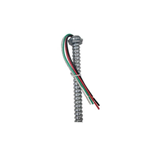 EPCO, Fixture Whip, Stranded Wire, Number Of Conductors: 4, Conductor Size: (4) 14 AWG, Voltage Rating: 120 V, Insulation Material: THHN, Color: Black,Red,White,Green, Length: 6 FT, Conduit Size: 3/8 IN, Includes: Die Cast Screw-In Connectors