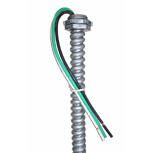 EPCO, Retrofit Fixture Whip, Solid Wire,Retrofit, Number Of Conductors: 3, Conductor Size: (3) 18 AWG, Color: Black,White,Green, Length: 10 FT, Conduit Size: 3/8 IN, Includes: Die Cast Screw-In Connectors
