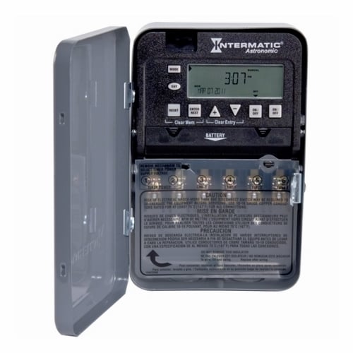 The 7D 30A 2XSPSTORDPST ASTRO 120-277V NEMA1 This 7-Day Astronomic Time Switch features independent 7-Day programming to provide flexibility for applications where load switching differs each day of the week. These time switches provide dependable and uncomplicated performance, plus to-the-minute programming for accurate load control and reduced energy costs. Up to 28 ON/28 OFF (56 events) can be preset to automatically repeat. Each event can be applied to any combo of circuits and days. Each circuit is provided with an independently scheduled Astronomic ON event and Astronomic OFF event. The program can be disabled at an time by placing the time switch in the Manual operating mode. Each time switch is housed in a lockable enclosure to protect from vandalism and unauthorized tampering.