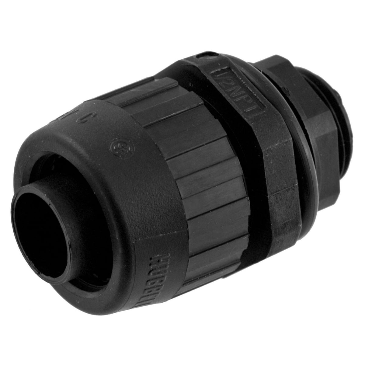 Kellems Wire Management, Liquidtight System, PolyTuff Straight Male Liquid Tight Connector, 1/4", Non-Metallic, Black