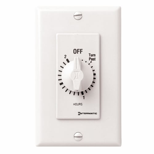 This 2 hour white Decorator Auto-Off Timer is designed to replace any standard wall switch - single or multi-gang. The energy-efficient mechanical timer does not  require electricity to operate. In addition, it automatically limits the ON times for fans, lighting, motors, heaters, and other energy consuming loads.