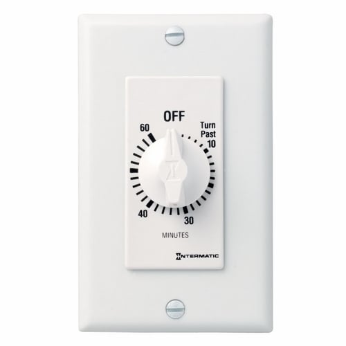 This 60 min white Decorator Auto-Off Timer is designed to replace any standard wall switch - single or multi-gang. The energy-efficient mechanical timer does not  require electricity to operate. In addition, it automatically limits the ON times for fans, lighting, motors, heaters, and other energy consuming loads.