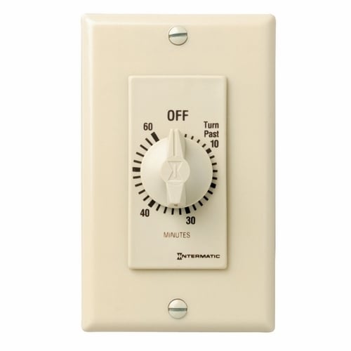 This 60 min ivory Decorator Auto-Off Timer is designed to replace any standard wall switch - single or multi-gang. The energy-efficient mechanical timer does not  require electricity to operate. In addition, it automatically limits the ON times  for fans, lighting, motors, heaters, and other energy consuming loads.