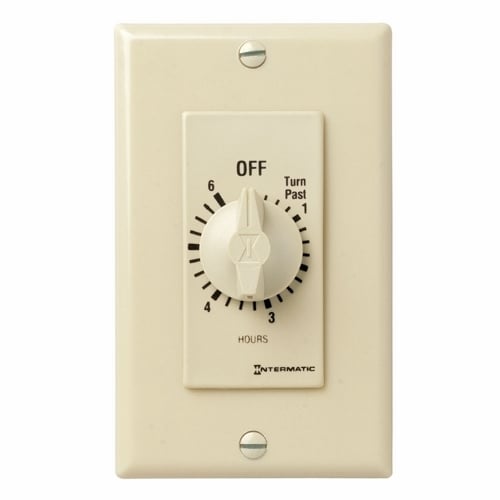 This 6 hour ivory Decorator Auto-Off Timer is designed to replace any standard wall switch - single or multi-gang. The energy-efficient mechanical timer does not  require electricity to operate. In addition, it automatically limits the ON times for fans, lighting, motors, heaters, and other energy consuming loads.