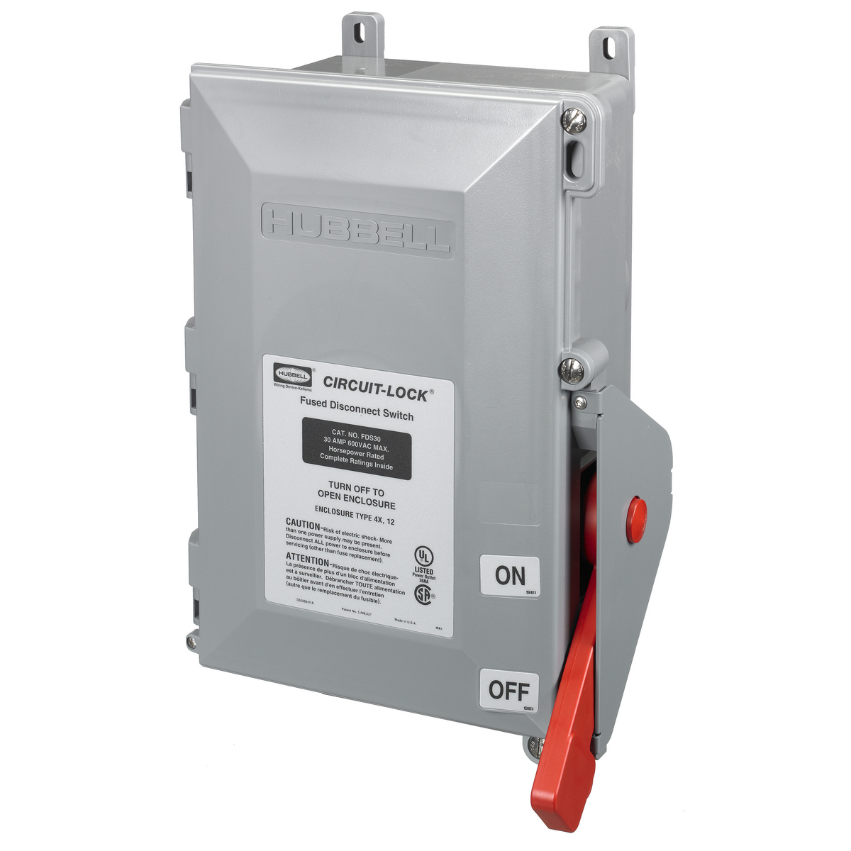 Industrial Grade, Fused Disconnects, Heavy Duty, 3-Pole, 30A 600V AC, Terminal Screws
