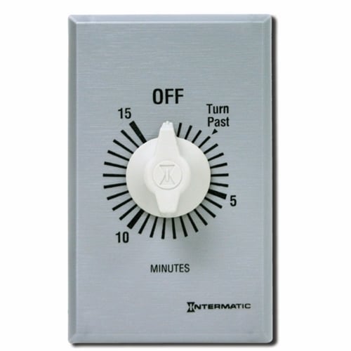 This 15 min DPST Commercial Auto-Off Timer is designed to replace any standard wall switch - single or multi-gang. This energy-efficient mechanical timer does not  require electricity to operate. In addition, it automatically limits the ON times for fans, lighting, motors, heaters, and other energy consuming loads.