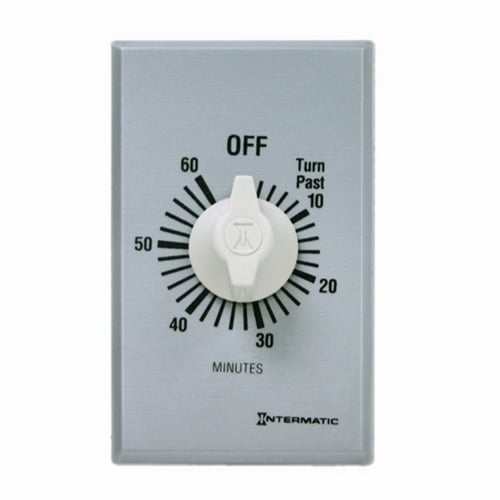 The 60 Minute 127-277 V SPDT w/Metal Look Single Gang Plate This Commercial Auto-Off Timer is designed to replace any standard wall switch - single or multi-gang. This energy-efficient mechanical timer does not  require electricity to operate. In addition, it automatically limits the ON times  for fans, lighting, motors, heaters, and other energy consuming loads.