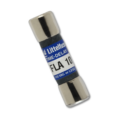 FLA fuses are 125 volt, pin-indicating time-delay fuses for protection of control circuit transformers, solenoids, and other circuits with high inrush currents. Metal indicating pin: pops-out; when fuse opens.  Pin gives visual indication of open fuse. Use FLA fuses in conjunction with special fuseblocks to operate mechanical signal switches or energize alarm circuits. Fuses rated 12 amperes and above have dual-tube construction.