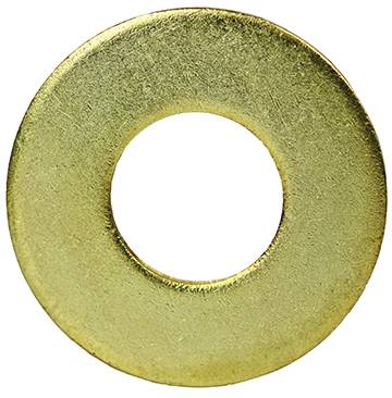 Flat Washer, Brass material, 1/32 in. thickness, 3/8 in. outside diameter, 3/16 in. inside diameter, fits bolt size #8