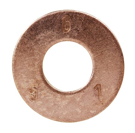 Flat Washer, Silicon Bronze material, 1/16 in. thickness, 7/8 in. outside diameter, 7/16 in. inside diameter, fits bolt size 3/8 in.