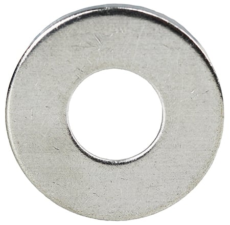Flat Washer, Stainless Steel material, 3/64 in. thickness, 3/8 in. outside diameter, 5/32 in. inside diameter, fits bolt size #6