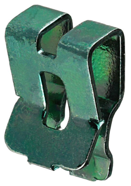 Ground Clip, Holds 10, 12, & 14 Ga. Wire conductor size, Steel material, Green Zinc Plated Finish, 10, 12, 14 GA thickness