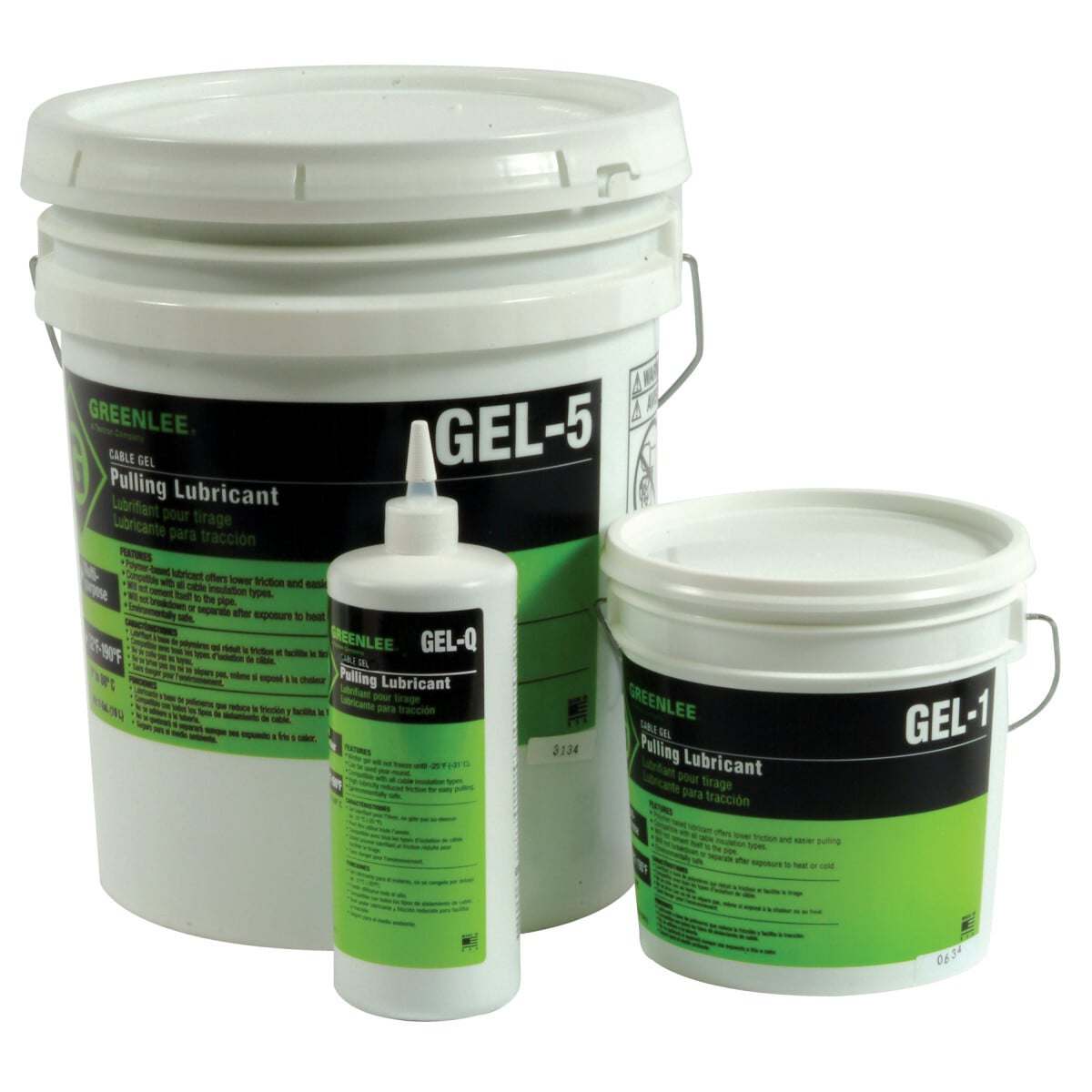 Cable-Gel Cable Pulling Lubricant Five (5) Gallon.  Polymer-based, no silicon lubricant offers lower friction and easier pulling.  Compatible with all cable insulation types.  Cleans up quickly.  Non-staining.  Higher lubricity than competitive products.  Will not cement itself to the pipe.  Dries slowly.  Can be applied by hand or pump.  Will not break down or separate after exposure to heat or cold.  Environmentally safe/non-hazardous.