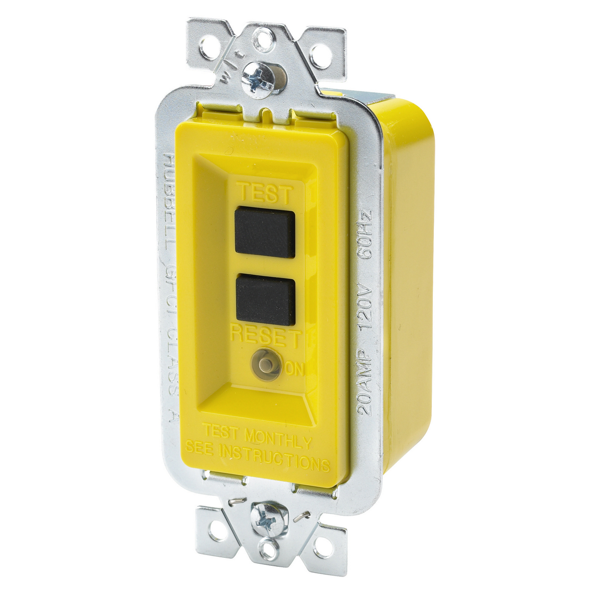 Power Protection Products, GFCI Modules, Industrial/Commercial, Manual Set, 20A 120V AC, Faceless, 6" Wire Leads, 4-6 mA Trip Level, Yellow.
