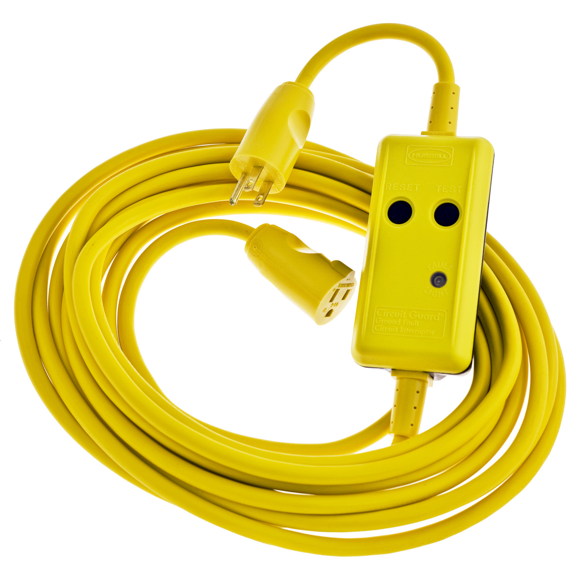 Power Protection Products, GFCI Linecords, Commercial, Manual Set, 15A, 120V AC, 5-15R, 100' Cord Length, 4-6 mA Trip Level, Black and Yellow.