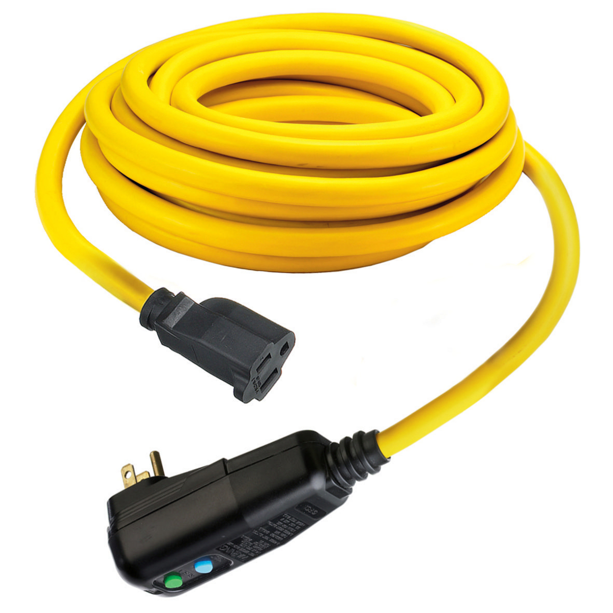 Power Protection Products, GFCI Linecords, Commercial, Manual Set, 15A 120V AC, 5-15R, 25' Cord Length, 4-6 mA Trip Level, Black and Yellow.